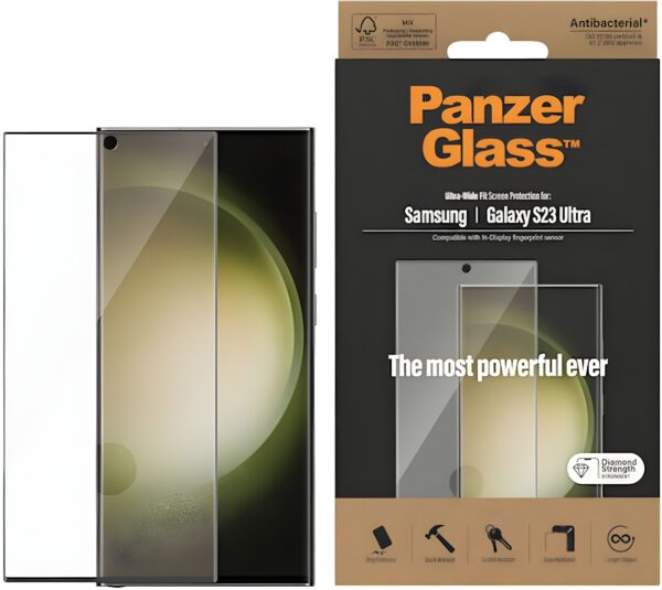 Samsung Galaxy S23 Ultra 5G Προστασία Οθόνης με Μαύρο Περίγραμμα Panzer Glass® Full Glue Tempered Glass