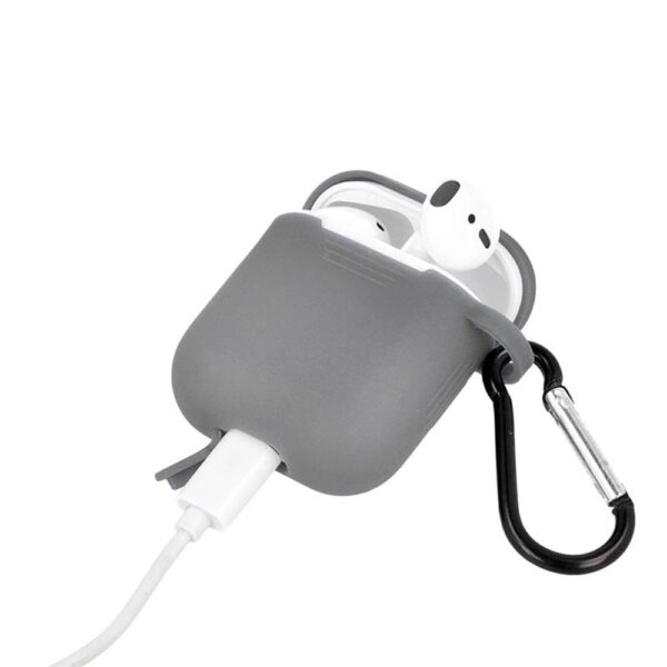 AirPods 2 Θήκη Σιλικόνης Protective Silicone Case with Hook - Grey