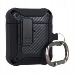 AirPods 2 Θήκη Σκληρή Protective Carbon Case with Hook - Black