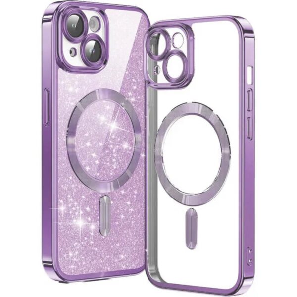 Techsuit iPhone 15 MagSafe Luxury Glitter Θήκη με Πλαίσιο Σιλικόνης Διάφανη - Light Purple