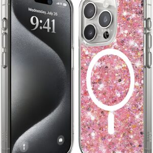 Techsuit iPhone 16 Pro MagSafe Sparkly Glitter Θήκη με Πλαίσιο Σιλικόνης Διάφανη - Pink