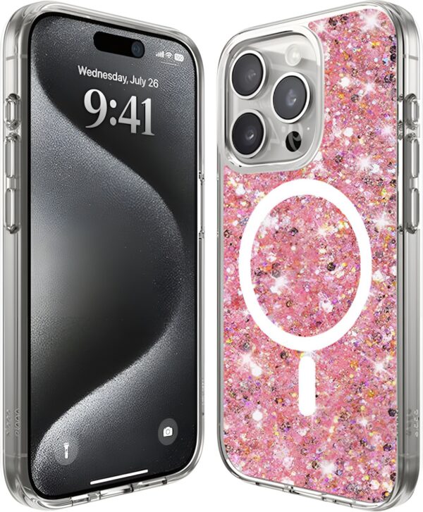 Techsuit iPhone 16 Pro MagSafe Sparkly Glitter Θήκη με Πλαίσιο Σιλικόνης Διάφανη - Pink