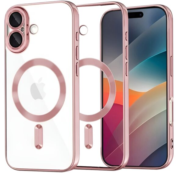 Techsuit iPhone 17 MagSafe Luxury Crystal Θήκη με Πλαίσιο Σιλικόνης Διάφανη - Pink