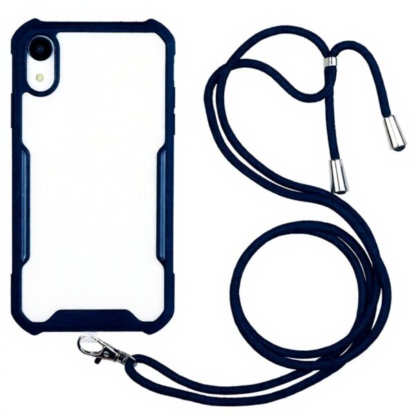 Forcell iPhone X / XS Θήκη Με Πλαίσιο Σιλικόνης Και Λουράκι Διάφανη - Navy Blue