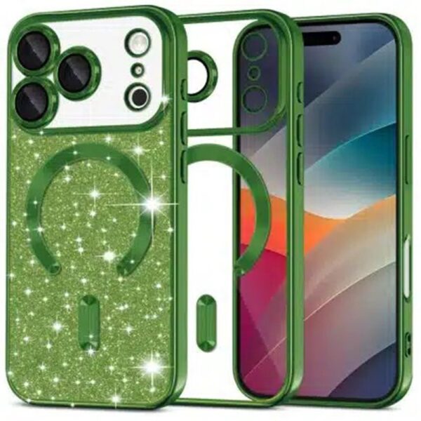 Techsuit iPhone 17 Pro MagSafe Luxury Glitter Θήκη με Πλαίσιο Σιλικόνης Διάφανη - Deep Green
