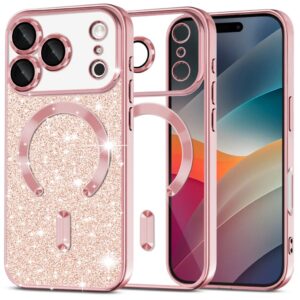Techsuit iPhone 17 Pro Max MagSafe Luxury Glitter Θήκη με Πλαίσιο Σιλικόνης Διάφανη - Rose Gold