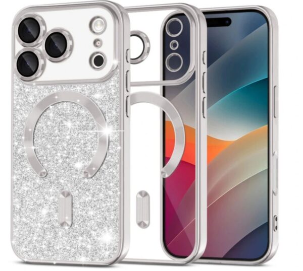 Techsuit iPhone 17 Pro Max MagSafe Luxury Glitter Θήκη με Πλαίσιο Σιλικόνης Διάφανη - Silver