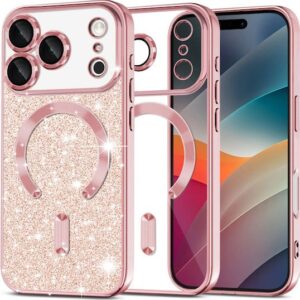 Techsuit iPhone 17 Pro MagSafe Luxury Glitter Θήκη με Πλαίσιο Σιλικόνης Διάφανη - Rose Gold