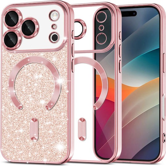 Techsuit iPhone 17 Pro MagSafe Luxury Glitter Θήκη με Πλαίσιο Σιλικόνης Διάφανη - Rose Gold