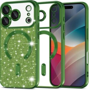 Techsuit iPhone 17 Pro Max MagSafe Luxury Glitter Θήκη με Πλαίσιο Σιλικόνης Διάφανη - Deep Green