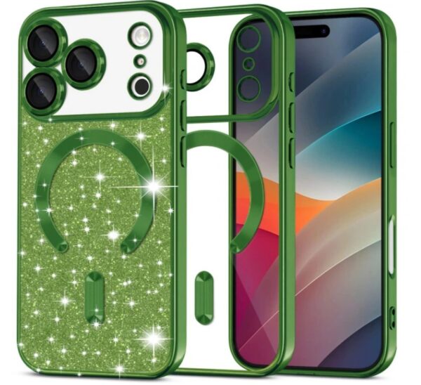 Techsuit iPhone 17 Pro Max MagSafe Luxury Glitter Θήκη με Πλαίσιο Σιλικόνης Διάφανη - Deep Green