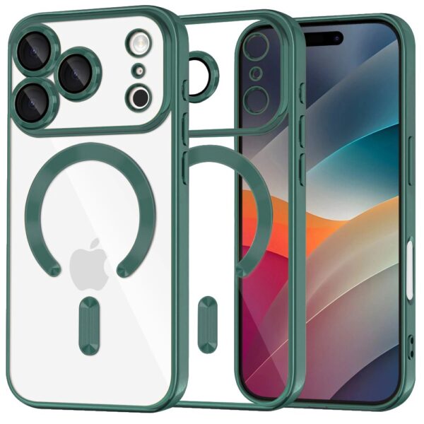 Techsuit iPhone 17 Pro Max MagSafe Luxury Crystal Θήκη με Πλαίσιο Σιλικόνης Διάφανη - Deep Green