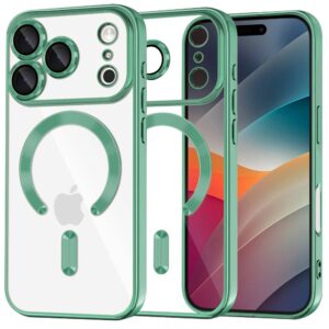 Techsuit iPhone 17 Pro Max MagSafe Luxury Crystal Θήκη με Πλαίσιο Σιλικόνης Διάφανη - Light Green