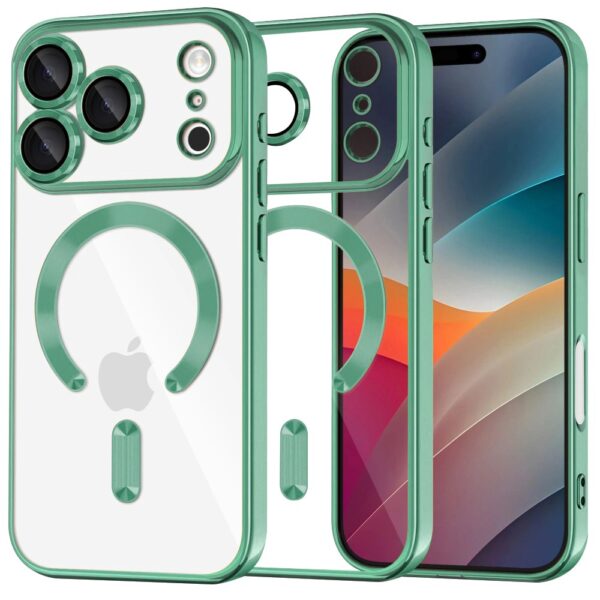 Techsuit iPhone 17 Pro Max MagSafe Luxury Crystal Θήκη με Πλαίσιο Σιλικόνης Διάφανη - Light Green