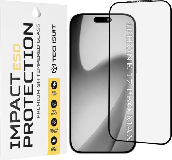 iPhone 17 Pro Max Προστασία Οθόνης με Μαύρο Περίγραμμα Techsuit ESD Full Glue Tempered Glass iPhone 17 Pro Max Προστασία Οθόνης με Μαύρο Περίγραμμα Techsuit ESD Full Glue Tempered Glass