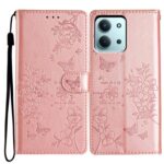 Tel1 Xiaomi Redmi 15C 4G / 5G / Poco C85 Butterflies Flowers Θήκη Βιβλίο - Rose Gold