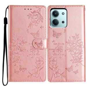 Tel1 Xiaomi Redmi 15C 4G / 5G / Poco C85 Butterflies Flowers Θήκη Βιβλίο - Rose Gold