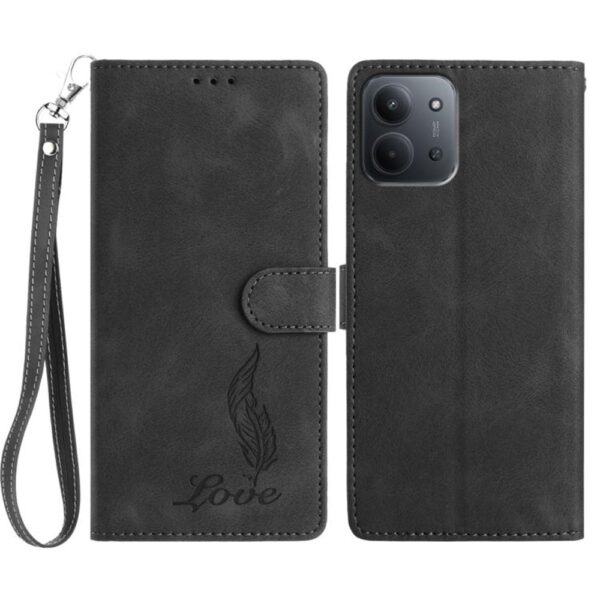 Tel1 Xiaomi Redmi 15C 4G / 5G / Poco C85 Skin Feel Embossed Feather Θήκη Βιβλίο - Black