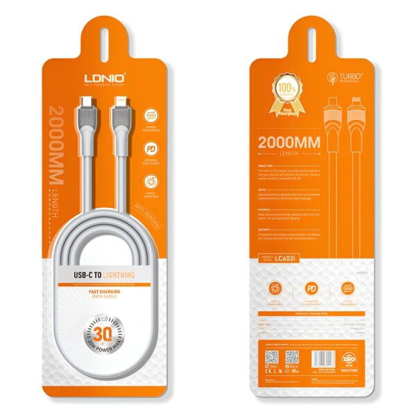LDNIO USB-C to Lightning PD 30W 2m Λευκό (LC602i)