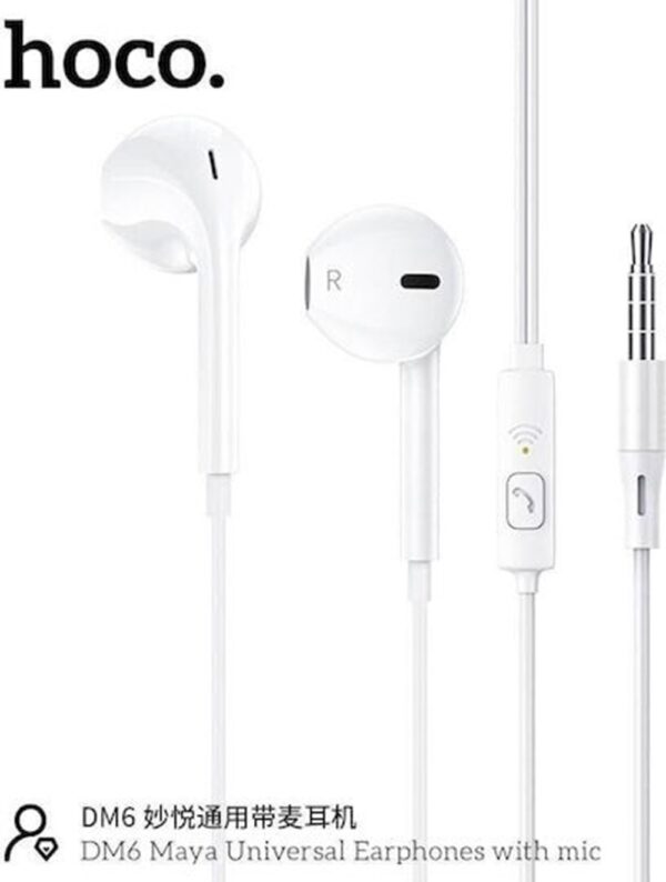 Hoco DM6 In-Ear HandsFree Stereo με Βύσμα 3.5mm Λευκό