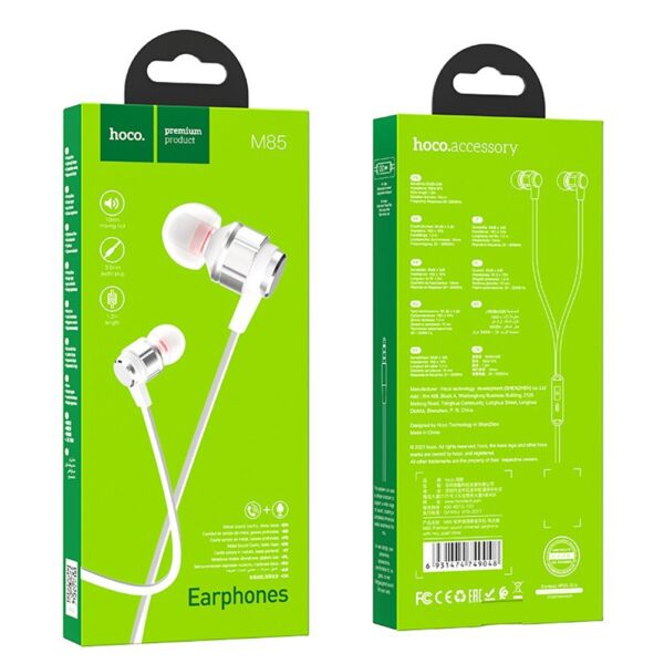 Hoco M85 Platinum Sound Stereo In-Ear Handsfree με Βύσμα 3.5mm Ασημί