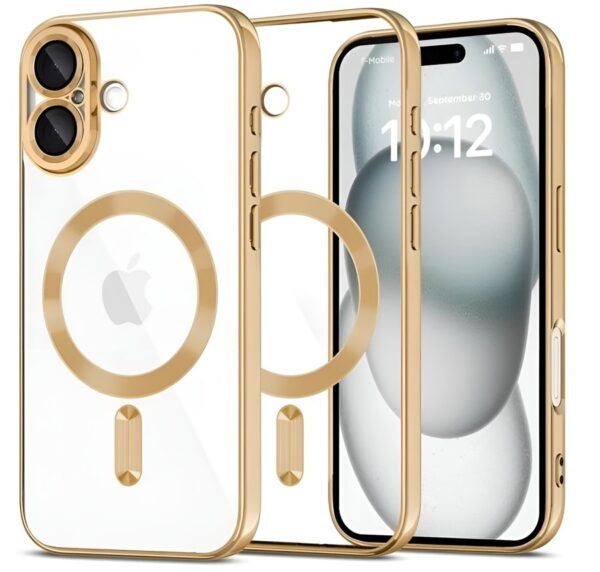 Techsuit iPhone 17 MagSafe Luxury Crystal Θήκη με Πλαίσιο Σιλικόνης Διάφανη - Gold