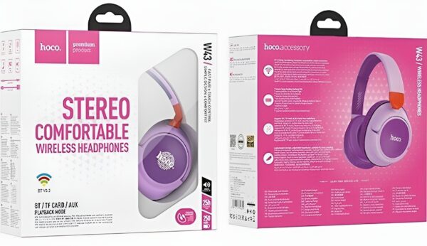 Hoco W34 Adventure On-Ear Ασύρματα / Ενσύρματα Ακουστικά με Ραδιόφωνο έως 25 ώρες Μωβ