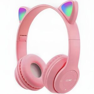 P47M Cat Ear On-Ear Ασύρματα / Ενσύρματα Ακουστικά με Ραδιόφωνο έως 8 ώρες Ροζ