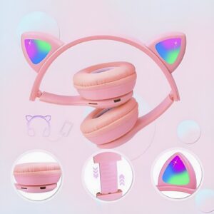 P47M Cat Ear On-Ear Ασύρματα / Ενσύρματα Ακουστικά με Ραδιόφωνο έως 8 ώρες Ροζ