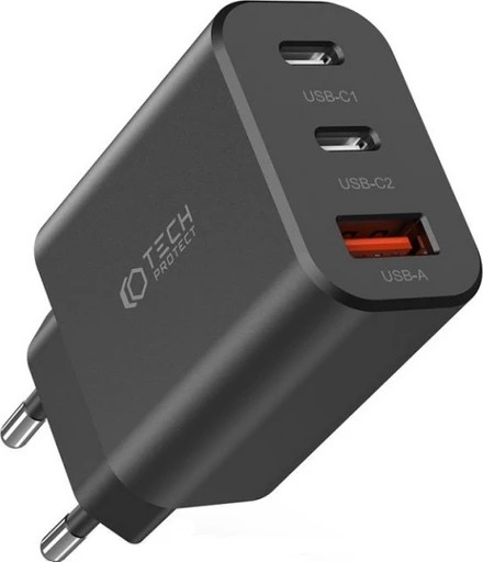 Tech-Protect Φορτιστής Χωρίς Καλώδιο με Θύρα USB-A και 2 Θύρες USB-C 30W Power Delivery Μαύρος