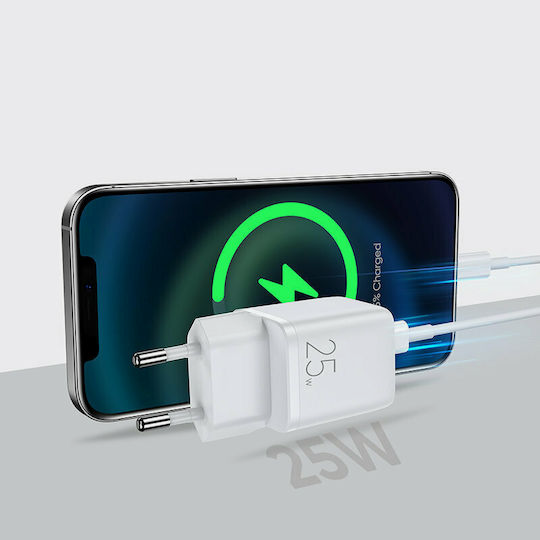 Joyroom Φορτιστής χωρίς Καλώδιο με Θύρα USB-C PD & PPS 25W 3A Λευκός
