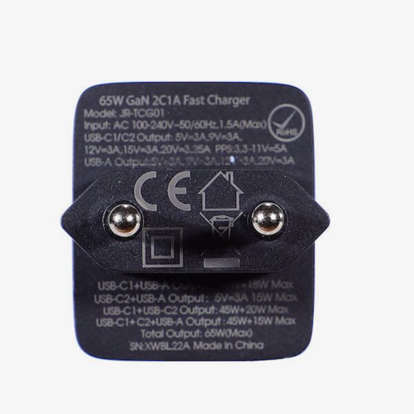 Joyroom Φορτιστής Με 2x Θύρες USB-C και Θύρα USB-A & Καλώδιο USB-C σε USB-C 65W Black