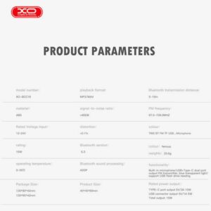 XO-BCC18 FM Transmitter Αυτοκινήτου με Bluetooth / Θύρες USB-A & USB-C & Καλώδιο USB-C σε USB-C / 15W / Φωτισμός LED Μαύρο