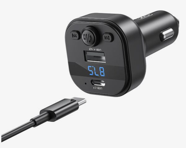XO-BCC18 FM Transmitter Αυτοκινήτου με Bluetooth / Θύρες USB-A & USB-C & Καλώδιο USB-C σε USB-C / 15W / Φωτισμός LED Μαύρο