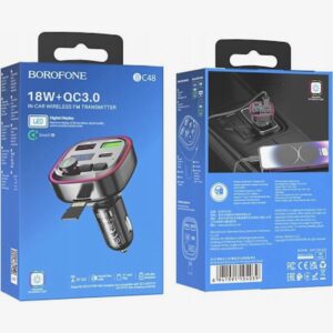 Borofone FM Transmitter Αυτοκινήτου με Bluetooth / Θύρες 2Χ USB-A & 1Χ USB-C PD / QC 3.0 Μαύρο