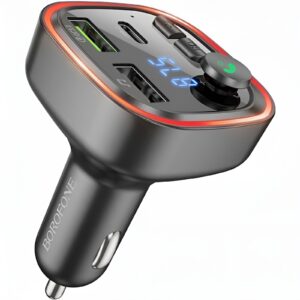 Borofone FM Transmitter Αυτοκινήτου με Bluetooth / Θύρες 2Χ USB-A & 1Χ USB-C PD / QC 3.0 Μαύρο