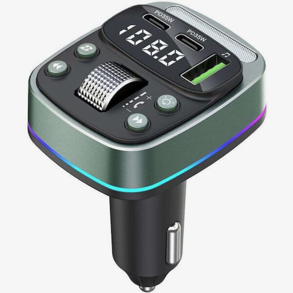 Techsuit FM Transmitter Αυτοκινήτου με Bluetooth / Θύρες 1Χ USB-A & 2Χ USB-C PD Μαύρο
