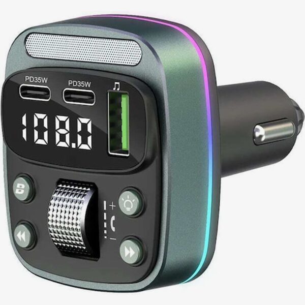 Techsuit FM Transmitter Αυτοκινήτου με Bluetooth / Θύρες 1Χ USB-A & 2Χ USB-C PD Μαύρο