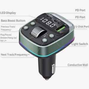 Techsuit FM Transmitter Αυτοκινήτου με Bluetooth / Θύρες 1Χ USB-A & 2Χ USB-C PD Μαύρο