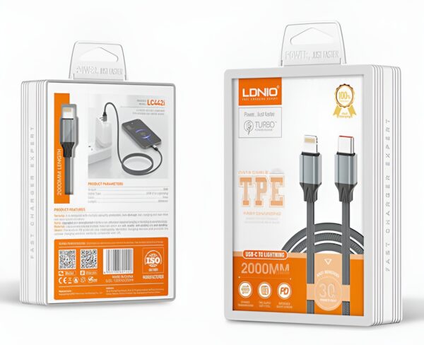LDNIO USB-C to Lightning 30W PD 2m Μαύρο (LC442i)