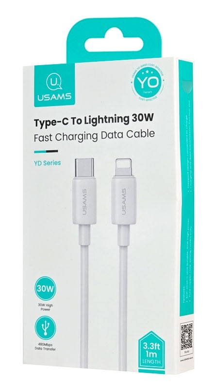 USAMS Καλώδιο USB-C to Lightning 30W 1m Λευκό (US-SJ712)