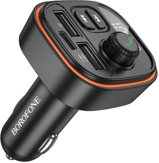 Borofone FM Transmitter Αυτοκινήτου με Bluetooth / Θύρες 2Χ USB-A & 1Χ USB-C 15W Μαύρο