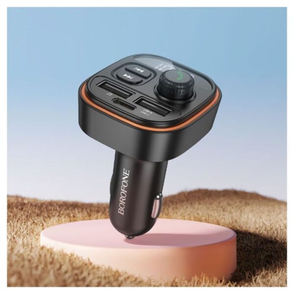 Borofone FM Transmitter Αυτοκινήτου με Bluetooth / Θύρες 2Χ USB-A & 1Χ USB-C 15W Μαύρο