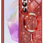 Techsuit Samsung A36 / A56 MagSafe Luxury Glitter Θήκη με Πλαίσιο Σιλικόνης Διάφανη - Red
