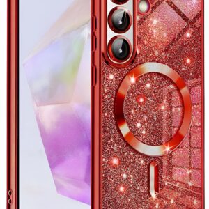 Techsuit Samsung A36 / A56 MagSafe Luxury Glitter Θήκη με Πλαίσιο Σιλικόνης Διάφανη - Red