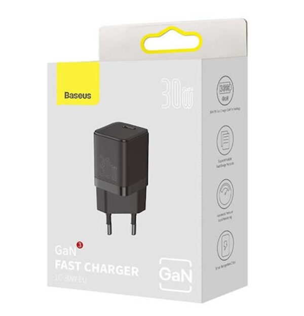 Baseus Φορτιστής Χωρίς Καλώδιο με Θύρα USB-C 30W Power Delivery Μαύρο (Cube Pro)