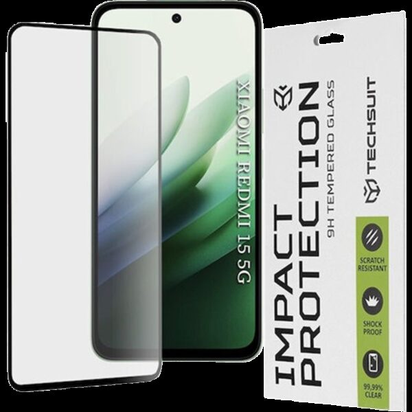 Xiaomi Redmi 15 4G / 5G Προστασία Οθόνης με Μαύρο Περίγραμμα Techsuit 111D Full Glue Tempered Glass