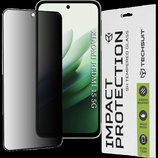 Xiaomi Redmi 15 4G / 5G Προστασία Οθόνης Φιμέ Techsuit 111D Privacy Full Face Tempered Glass