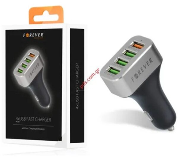 Forever Φορτιστής Αυτοκινήτου με 4 Θύρες USB-A 30W Μαύρος