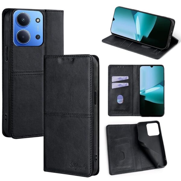 ENKAY Xiaomi Redmi 15C 4G / Poco C85 Cow Texture Magnetic Θήκη Βιβλίο - Black